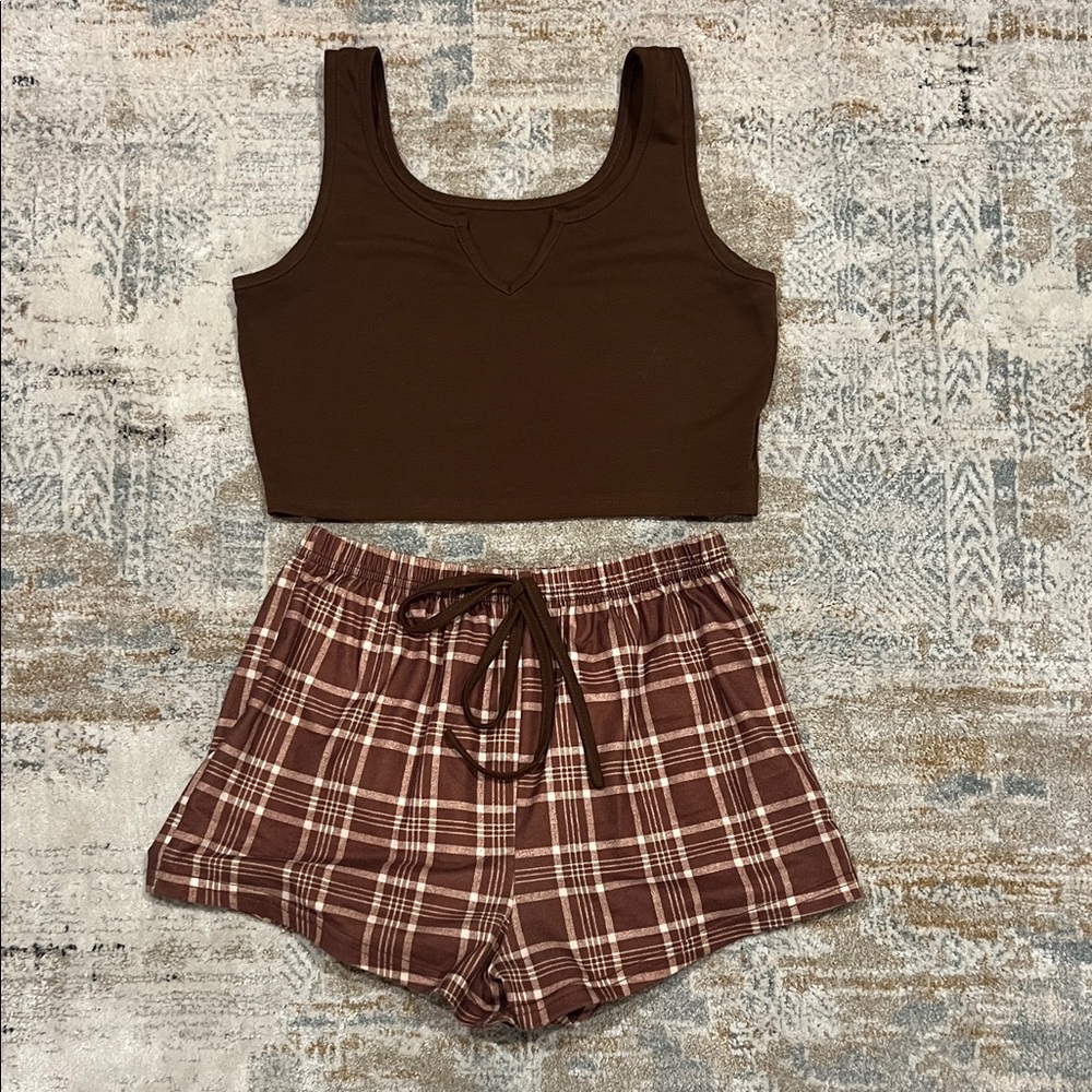 ‼️ Brown Plaid Two-Piece Sleepwear Set ‼️